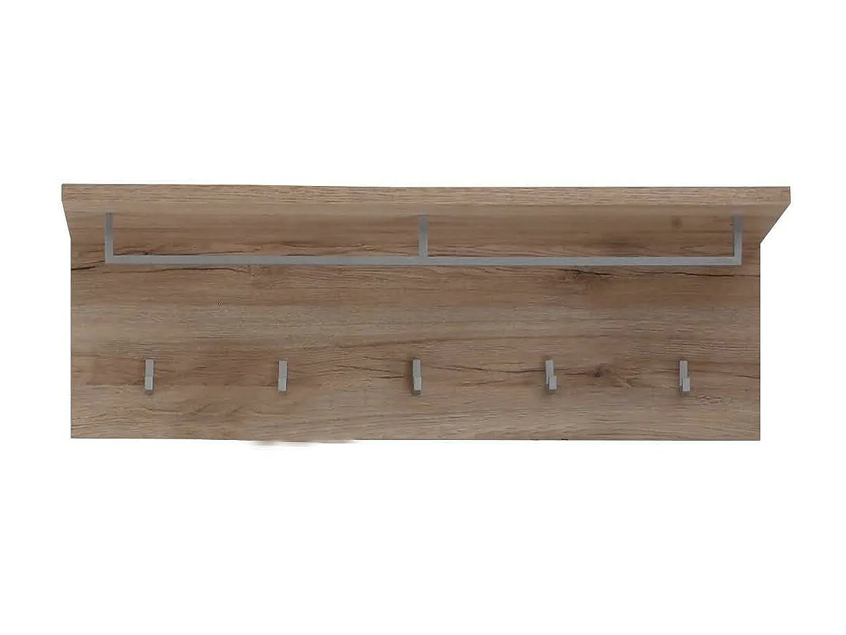 Meuble d'entrée. Porte-manteaux 5 crochets en mélaminé couleur bois. L-H-P : 88 - 19 - 27 cm