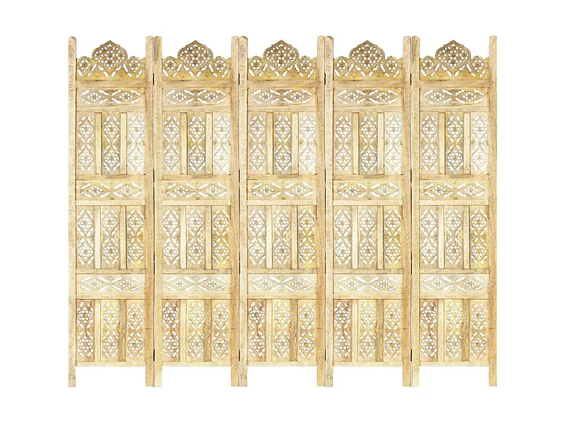 Cloison de séparation 5 panneaux 200x165 Bois de manguier