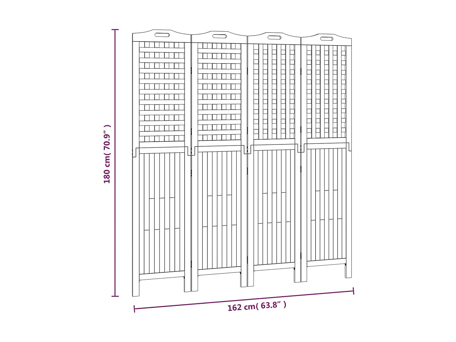 Cloison de séparation 4 panneaux 162x2x180 Bois d'acacia