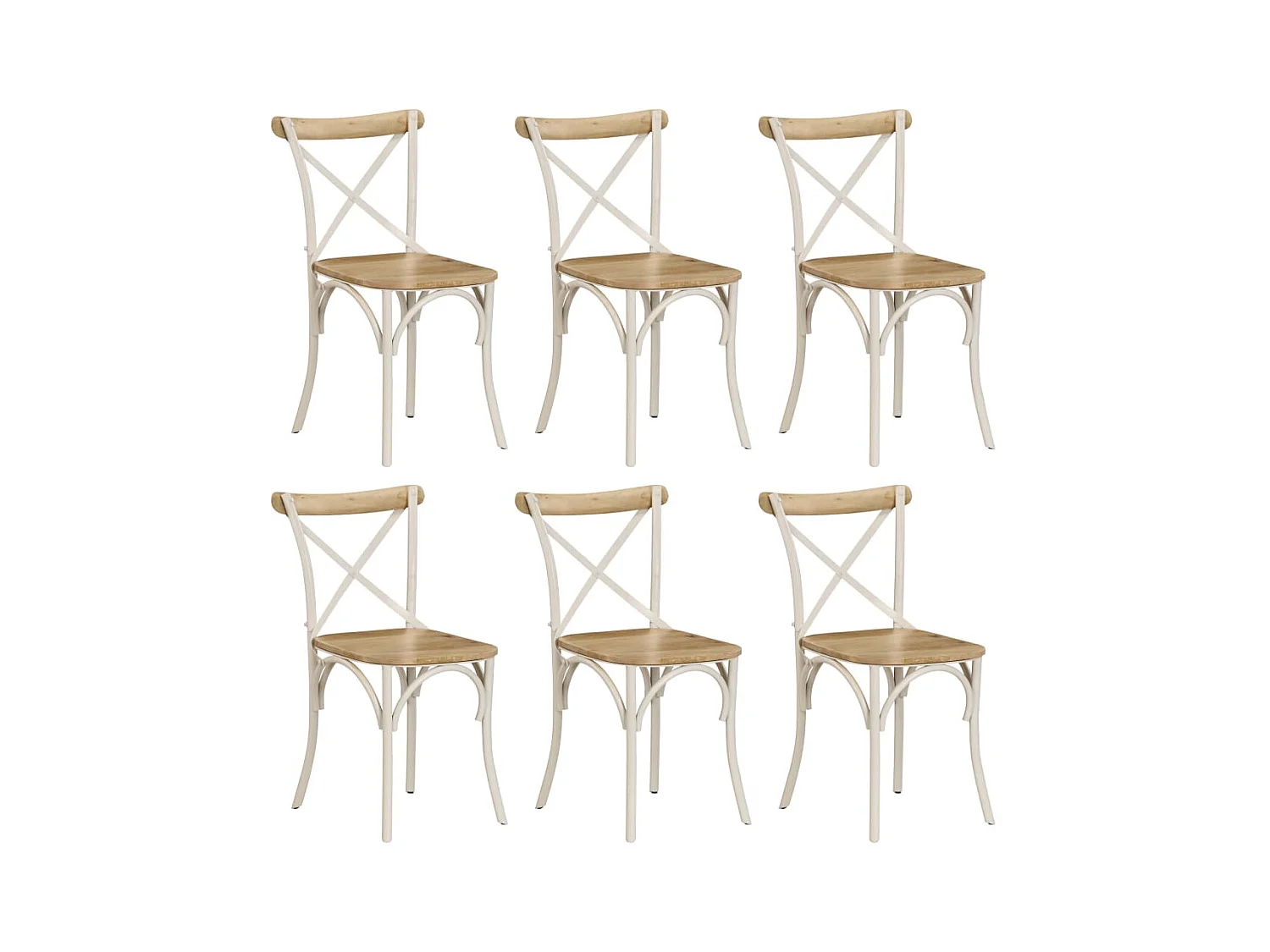 Chaises à dossier croisé 6 pcs Blanc Bois de manguier massif