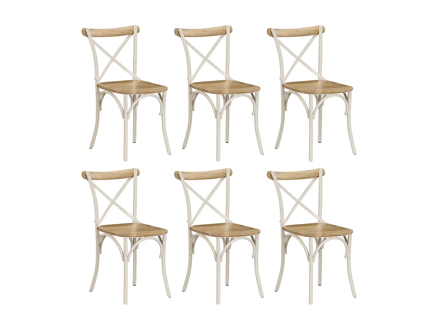 Chaises à dossier croisé 6 pcs Blanc Bois de manguier massif