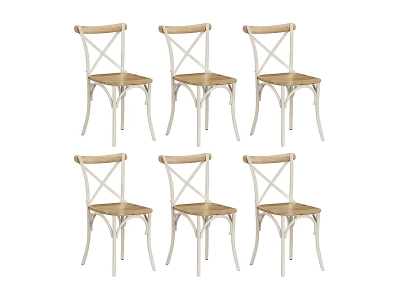 Chaises à dossier croisé 6 pcs Blanc Bois de manguier massif