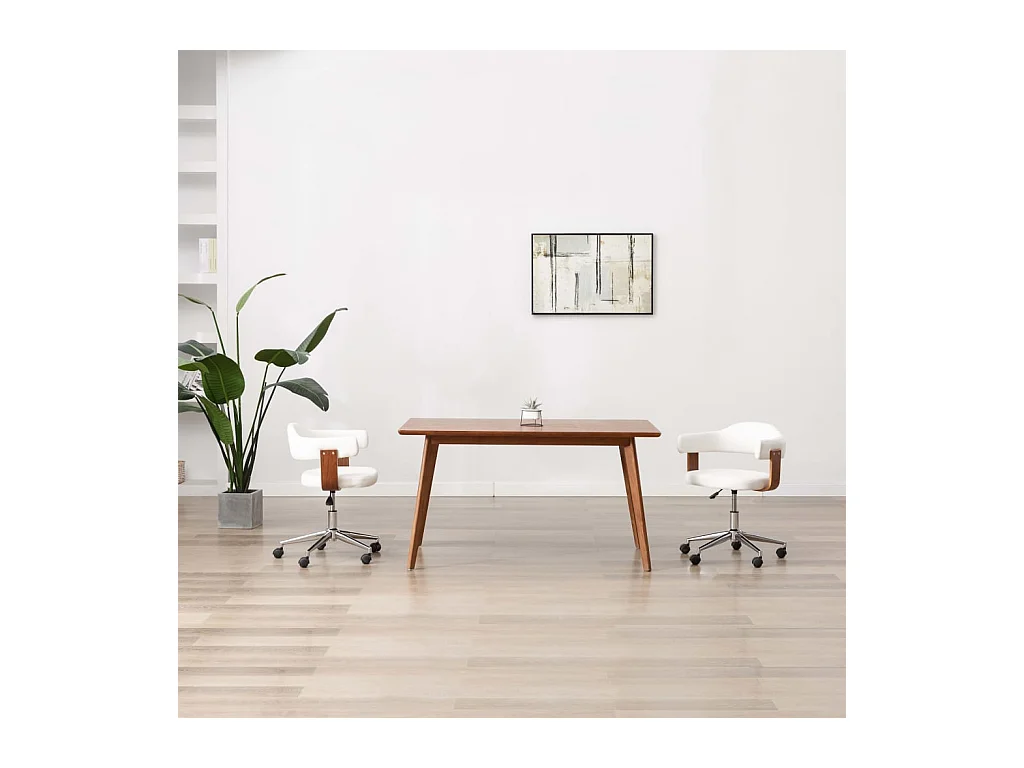 Chaises pivotantes à dîner 2pcs Blanc Bois courbé et similicuir