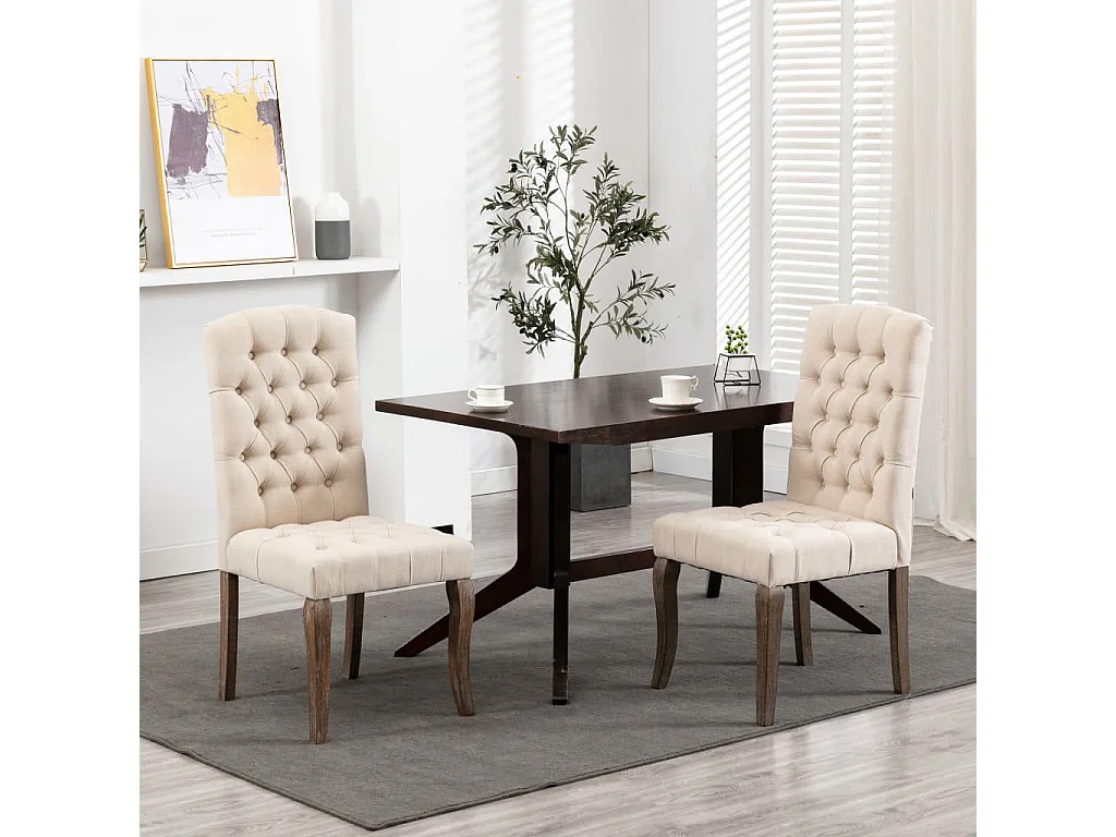 Chaises de salle à manger 2 pcs Beige Tissu à l'aspect de lin