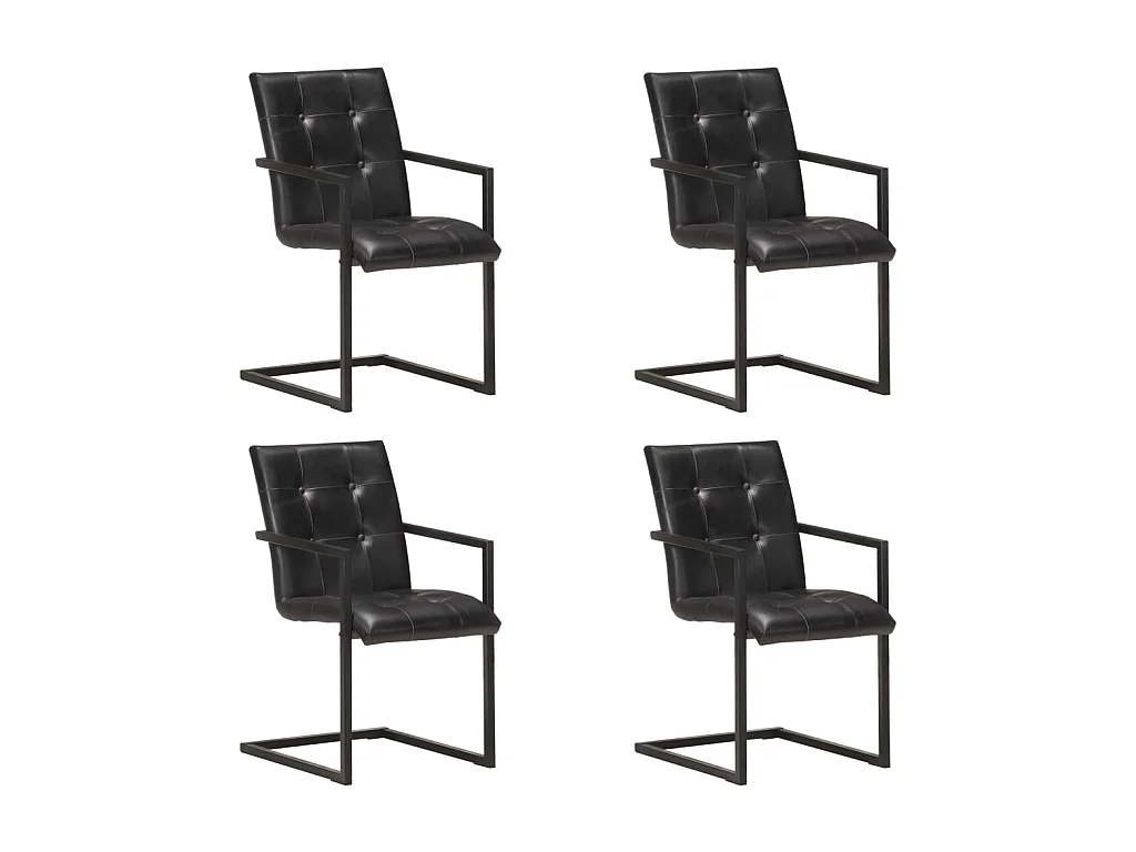 Eetkamerstoelen 4 st echt leer zwart