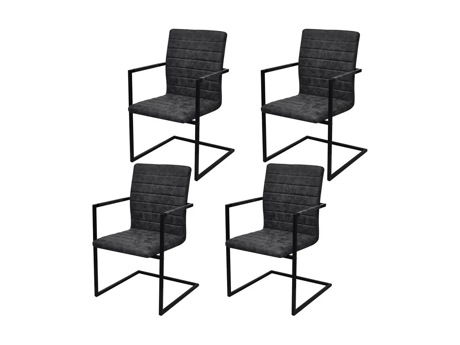 Chaises de salle à manger cantilever 4 pcs Noir Similicuir 3