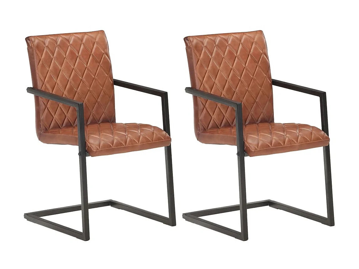 Chaises de salle à manger cantilever 2pcs Marron Cuir véritable