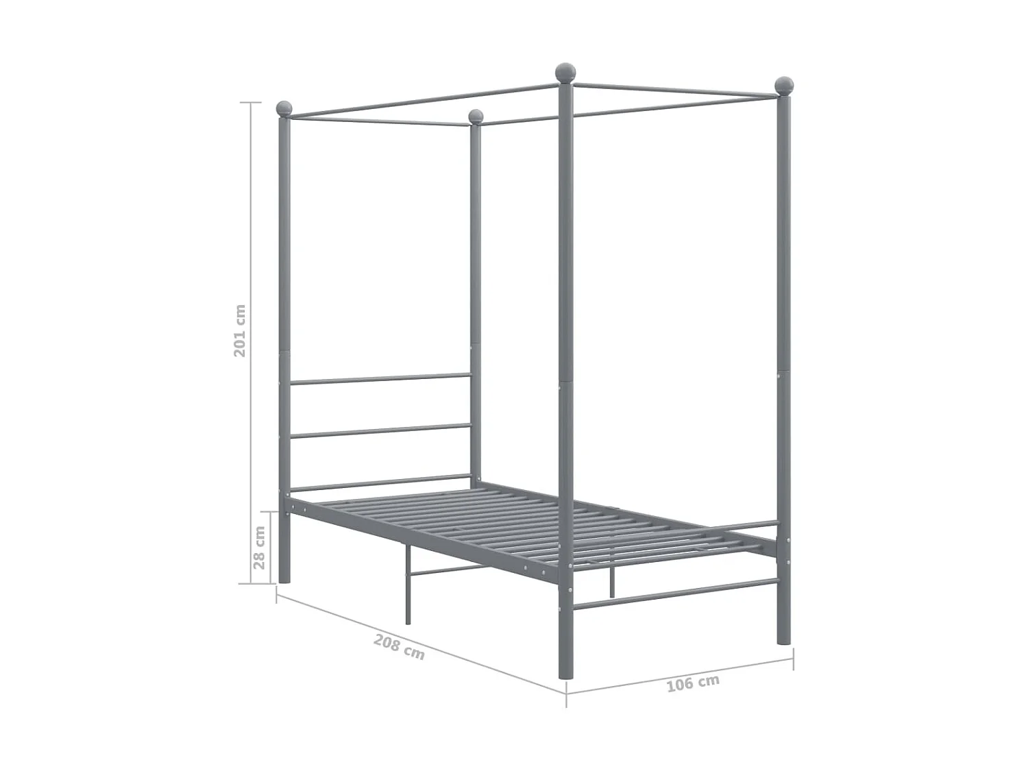 Hemelbedframe metaal grijs 90x200 cm