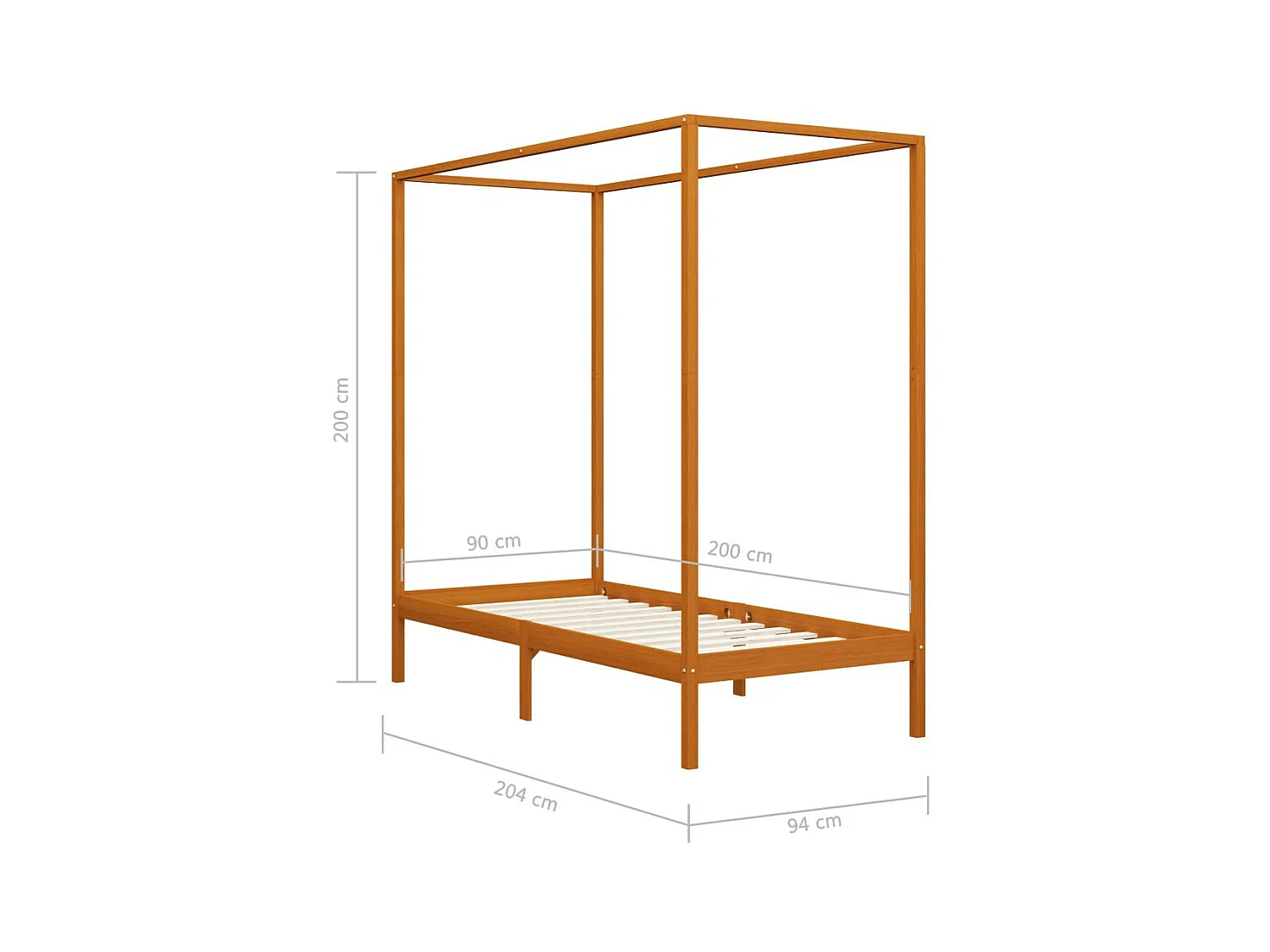 Hemelbedframe massief grenenhout honingbruin 90x200 cm