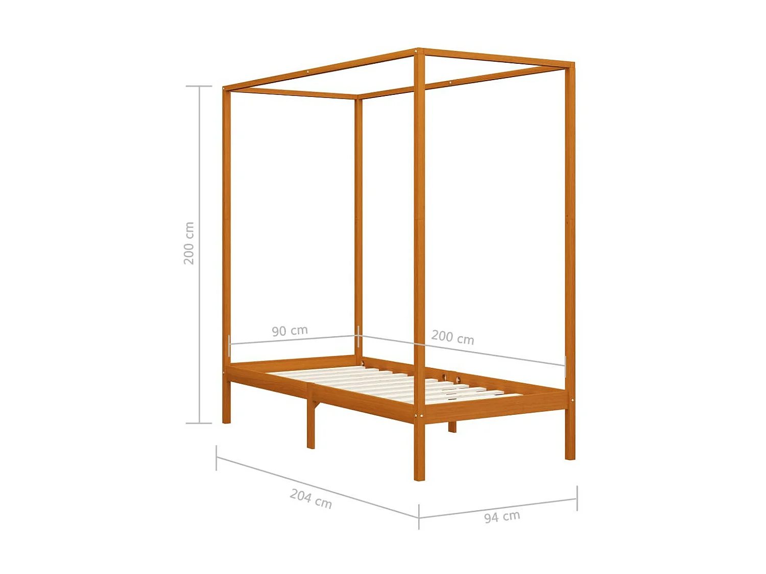 Lit à baldaquin Marron miel Pin massif 90x200