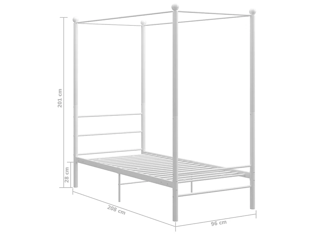 Lit à baldaquin Blanc Métal 90x200