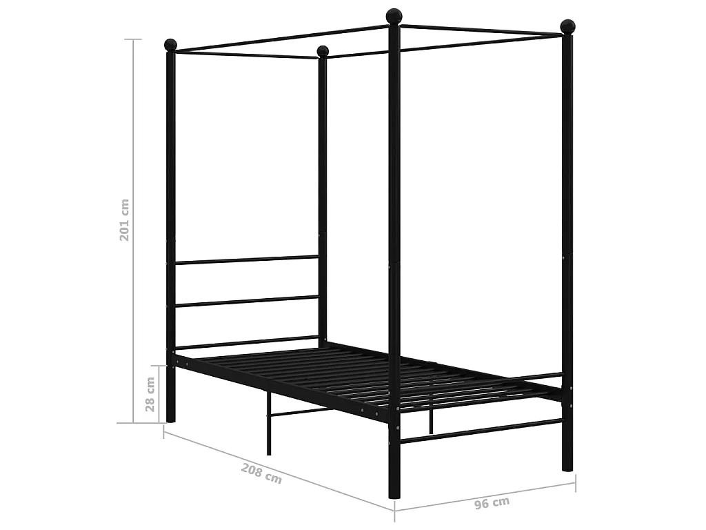 Lit à baldaquin Noir Métal 90x200