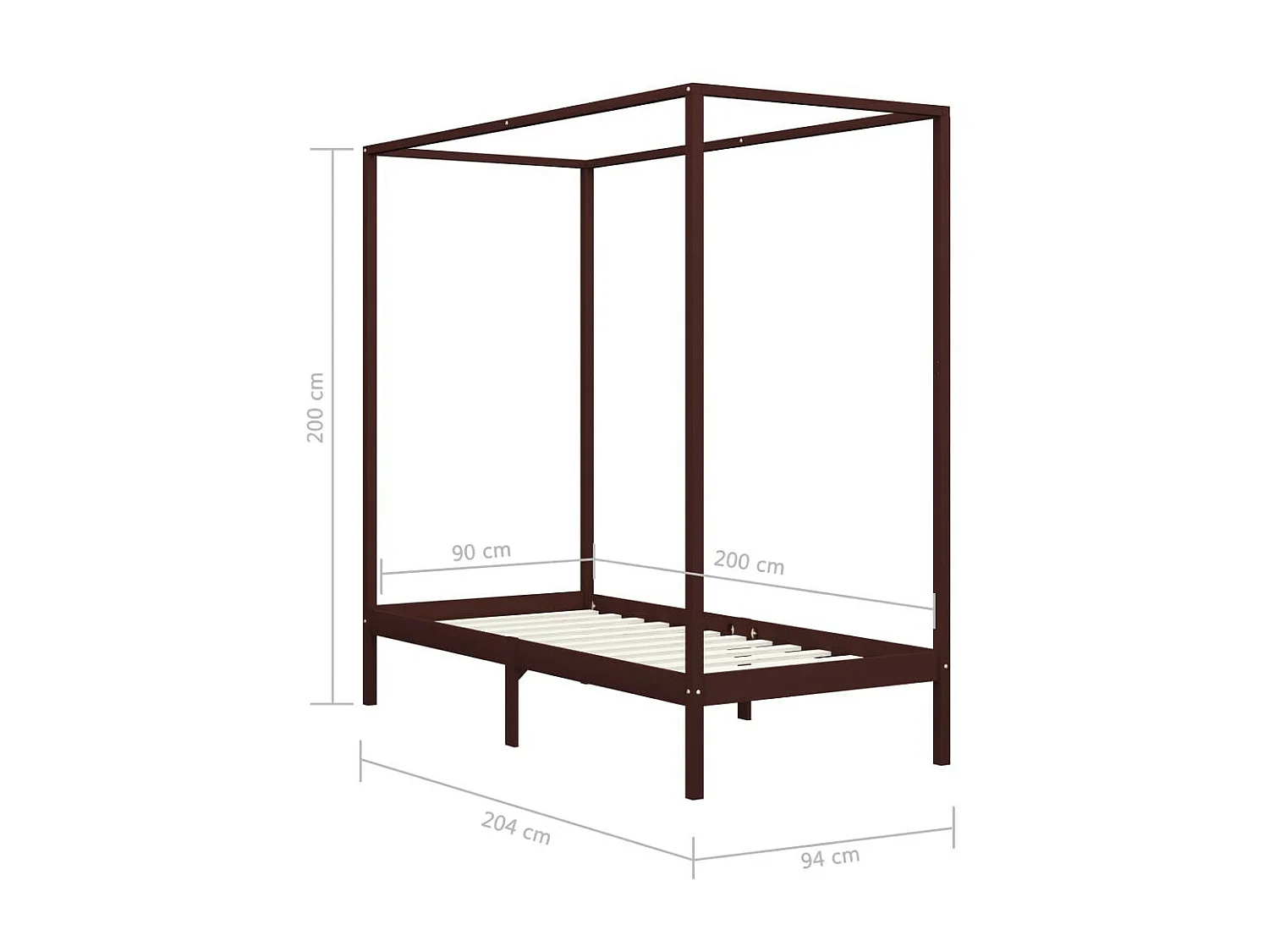 Lit à baldaquin Marron foncé Pin massif 90x200