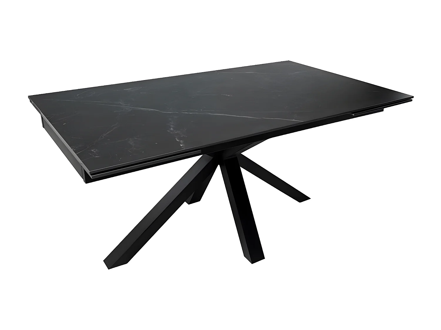 Table rectangulaire extensible porcelaine et métal noir Slika-Plateau Noir-Largeur 180/220/260 cm-Piètement Noir