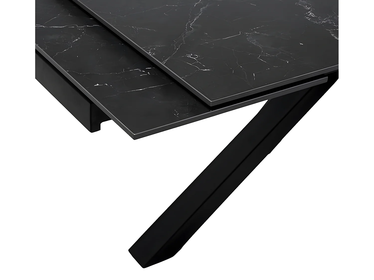 Table rectangulaire extensible porcelaine et métal noir Slika-Plateau Noir-Largeur 180/220/260 cm-Piètement Noir