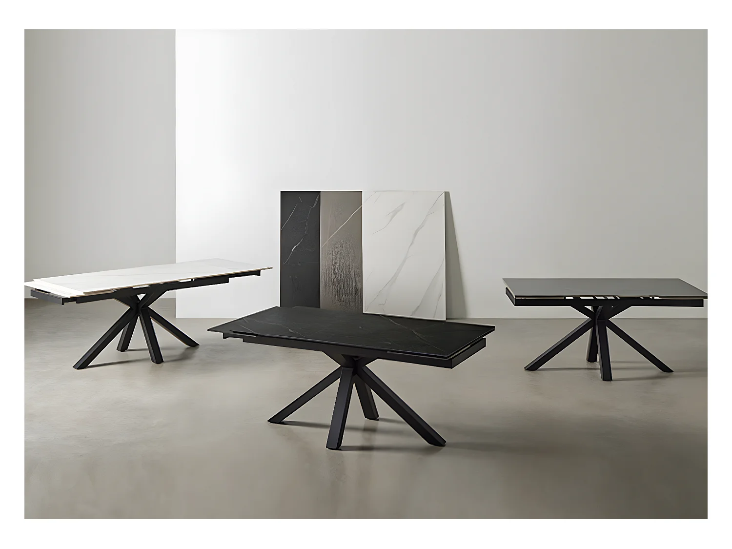 Mesa extensible rectangular de porcelana y metal negro Slika-Color de la bandeja Negro-Anchura 180/220/260 cm-Color de los pies Negro