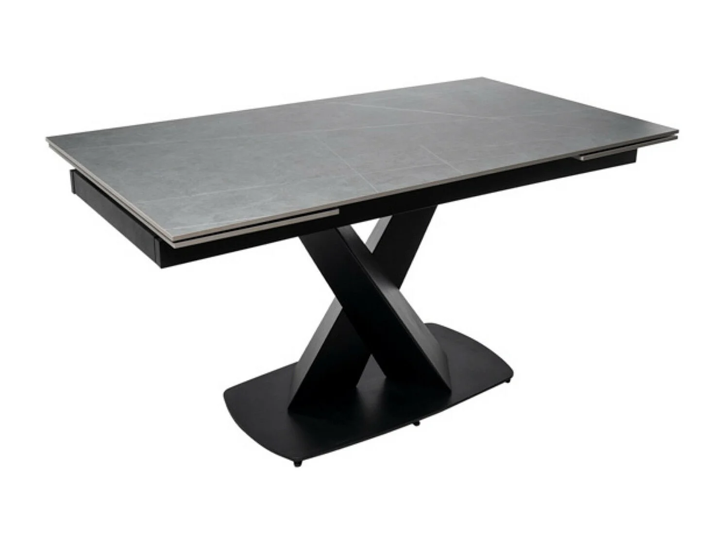 Table design extensible plateau porcelaine et pieds métal noir Konty-Couleur Gris-Largeur 180/220/260 cm