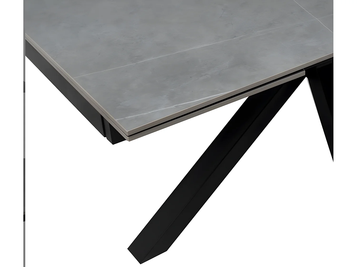 Table design extensible plateau porcelaine et pieds métal noir Konty-Couleur Gris-Largeur 180/220/260 cm