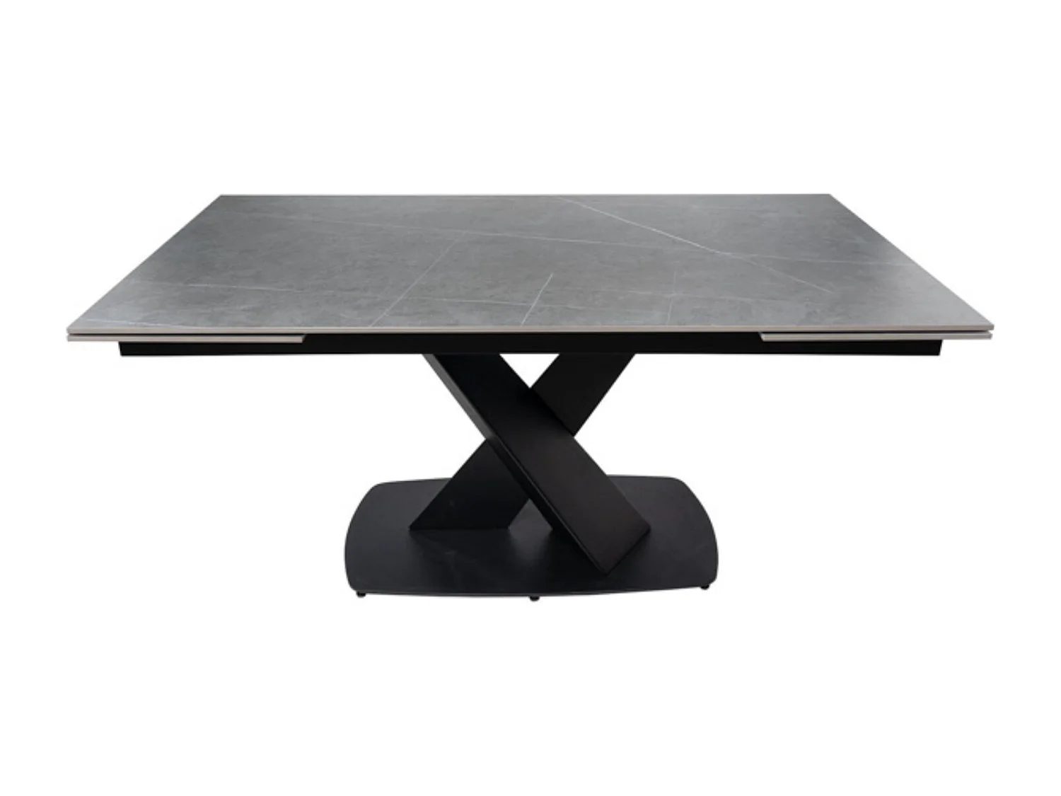 Table design extensible plateau porcelaine et pieds métal noir Konty-Couleur Gris-Largeur 180/220/260 cm
