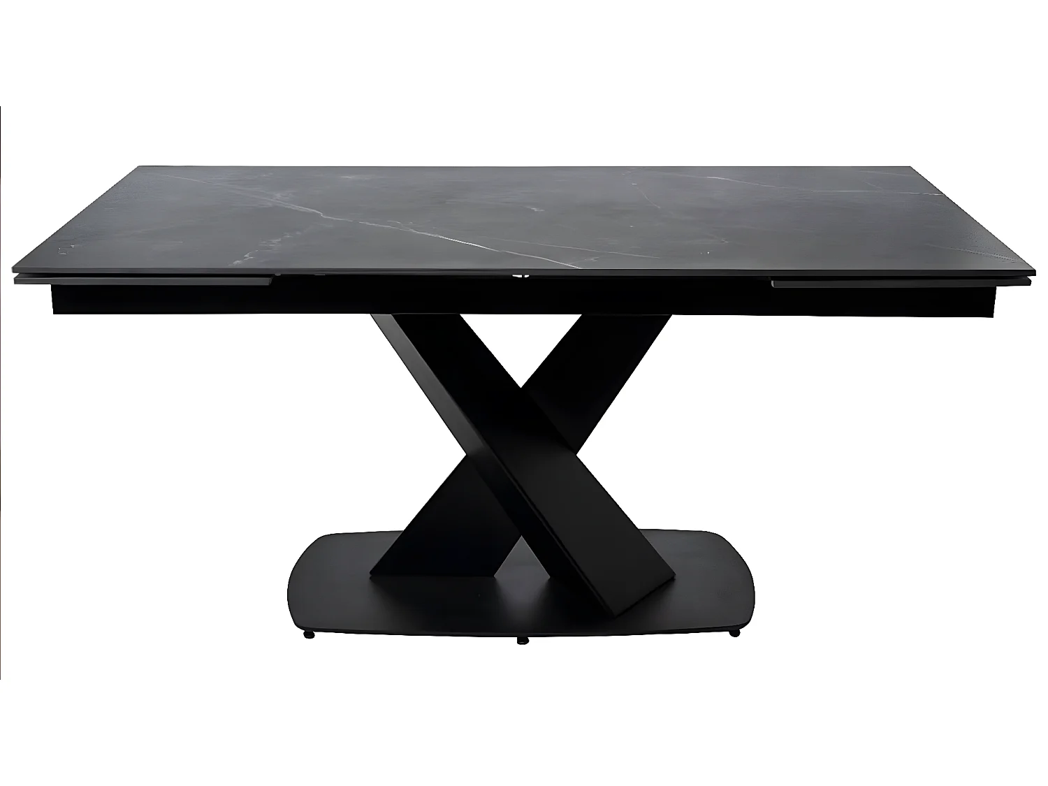 Table design extensible plateau porcelaine et pieds métal noir Konty-Couleur Gris-Largeur 180/220/260 cm