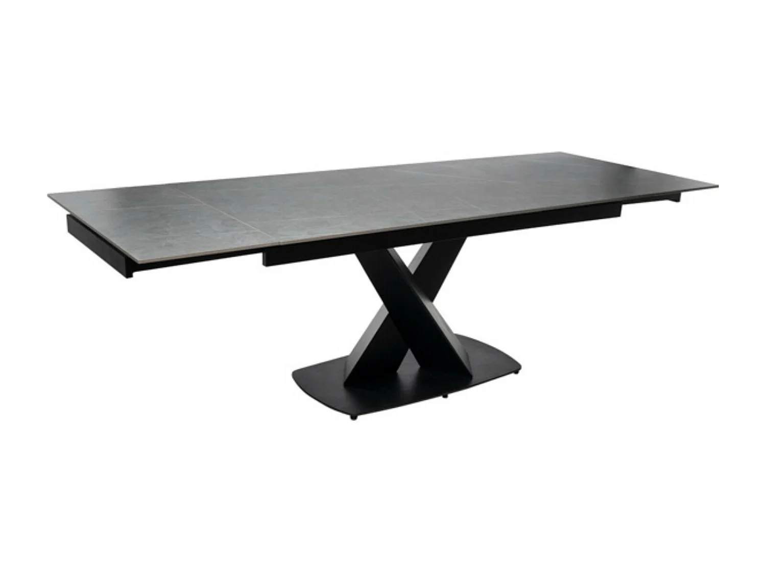 Table design extensible plateau porcelaine et pieds métal noir Konty-Couleur Gris-Largeur 180/220/260 cm