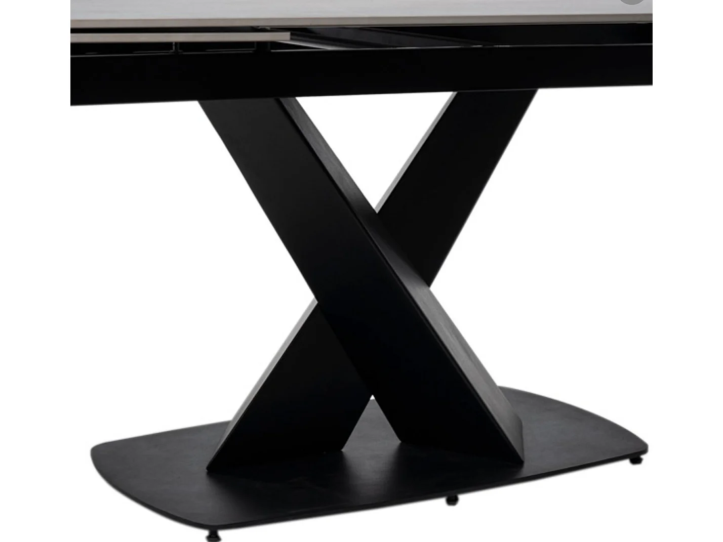Table design extensible plateau porcelaine et pieds métal noir Konty-Couleur Gris-Largeur 180/220/260 cm