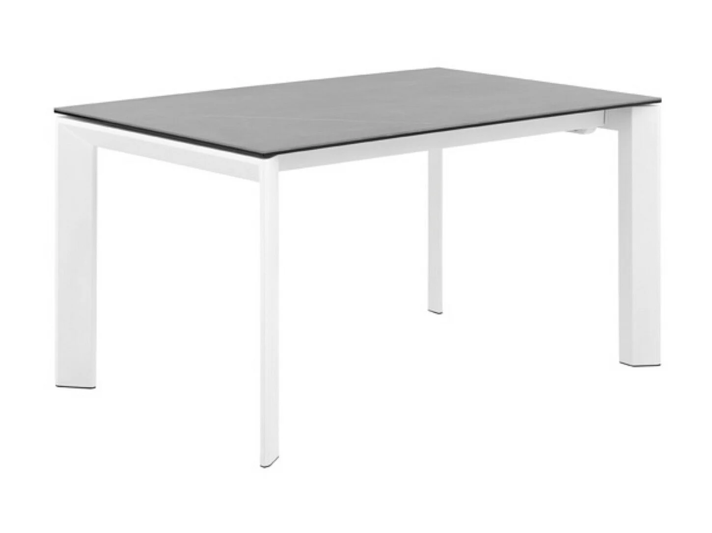 Table rectangulaire extensible porcelaine et métal Spanila-Plateau Gris-Largeur 140/200 cm-Piètement Blanc