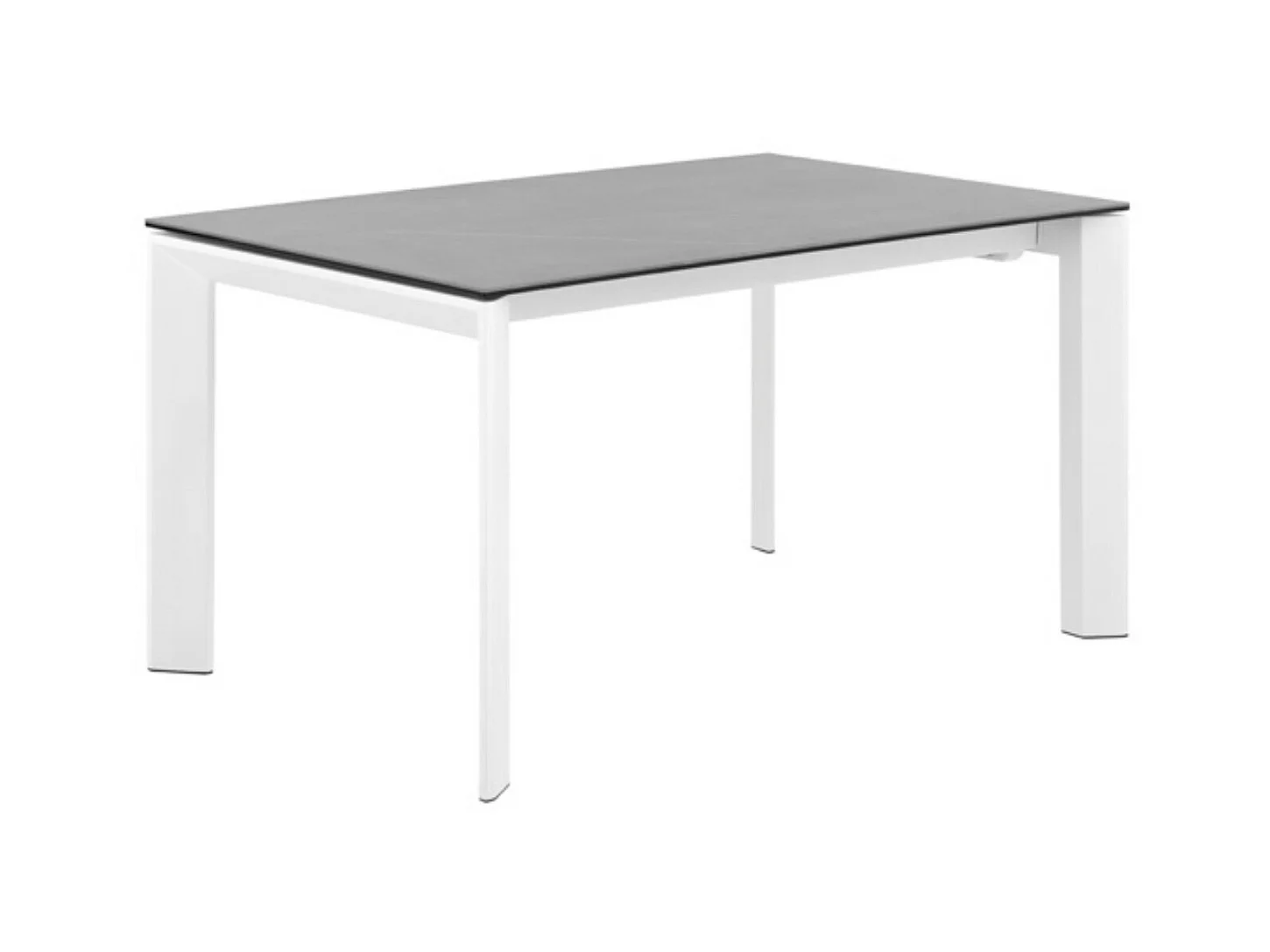 Table rectangulaire extensible porcelaine et métal Spanila-Plateau Gris-Largeur 140/200 cm-Piètement Blanc