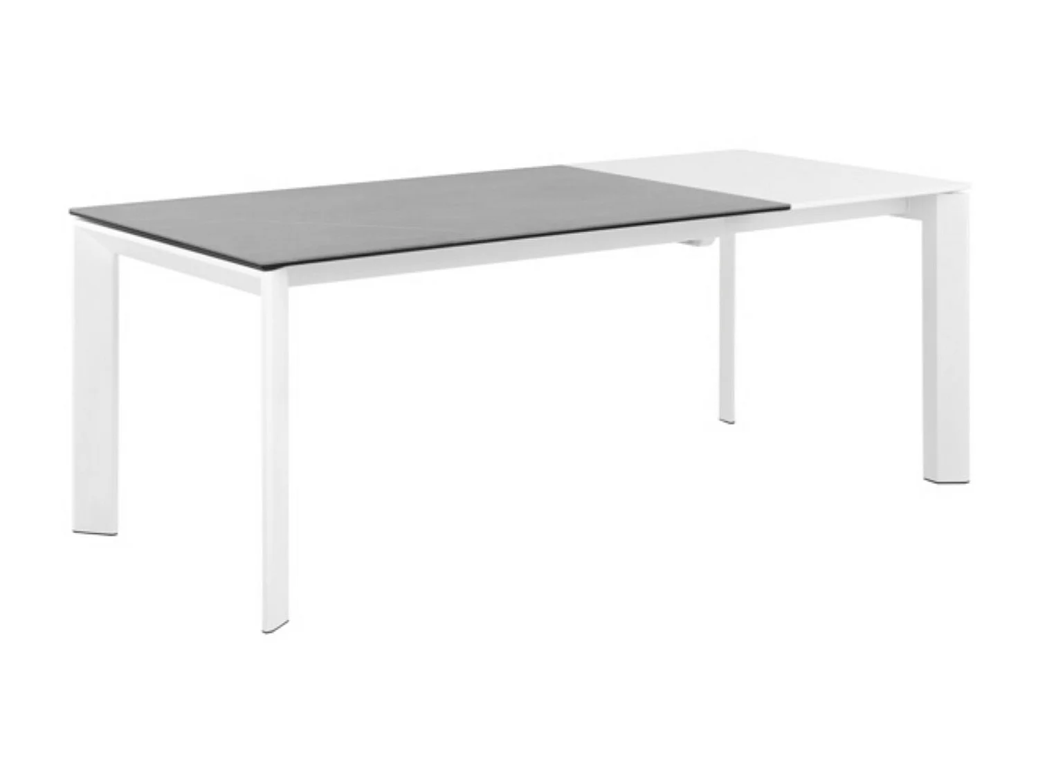Table rectangulaire extensible porcelaine et métal Spanila-Plateau Gris-Largeur 140/200 cm-Piètement Blanc