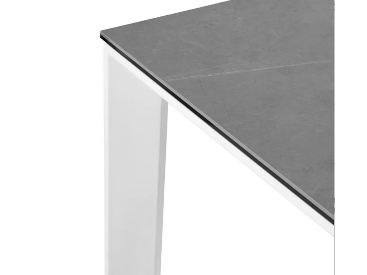 Table rectangulaire extensible porcelaine et métal Spanila-Plateau Gris-Largeur 140/200 cm-Piètement Blanc