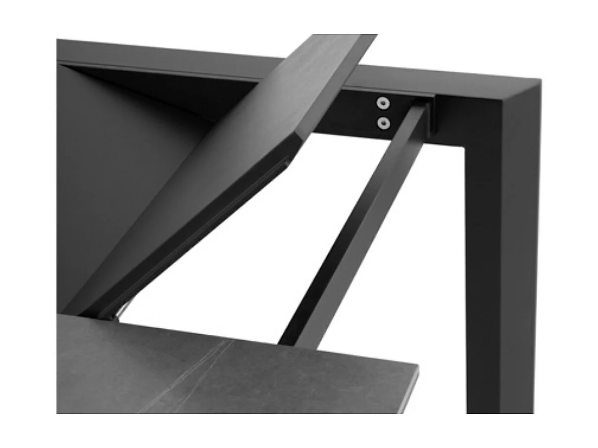 Table rectangulaire extensible porcelaine et métal Spanila-Plateau Gris-Largeur 140/200 cm-Piètement Blanc