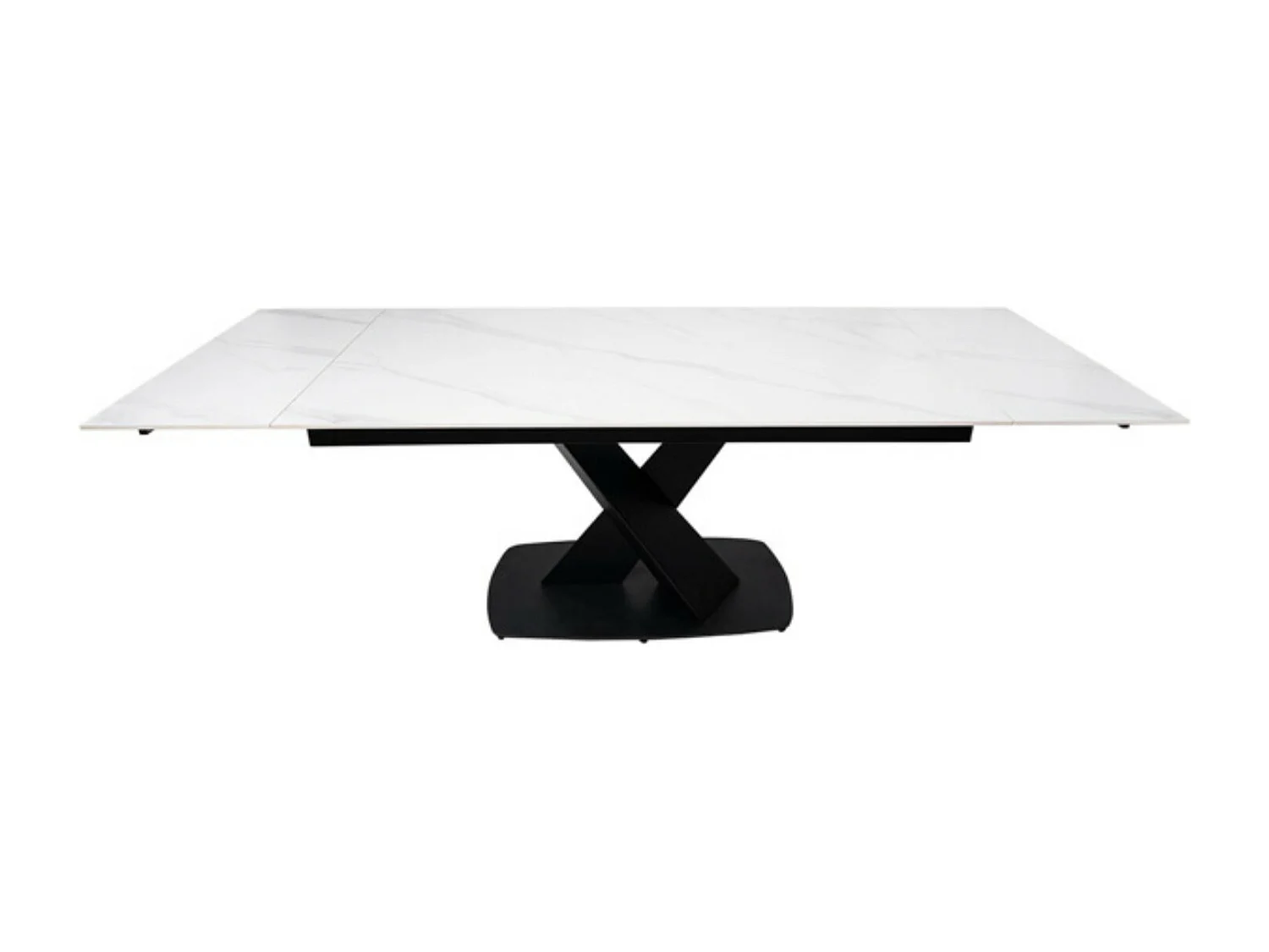 Table design extensible plateau porcelaine et pieds métal noir Konty-Couleur Blanc-Largeur 180/220/260 cm