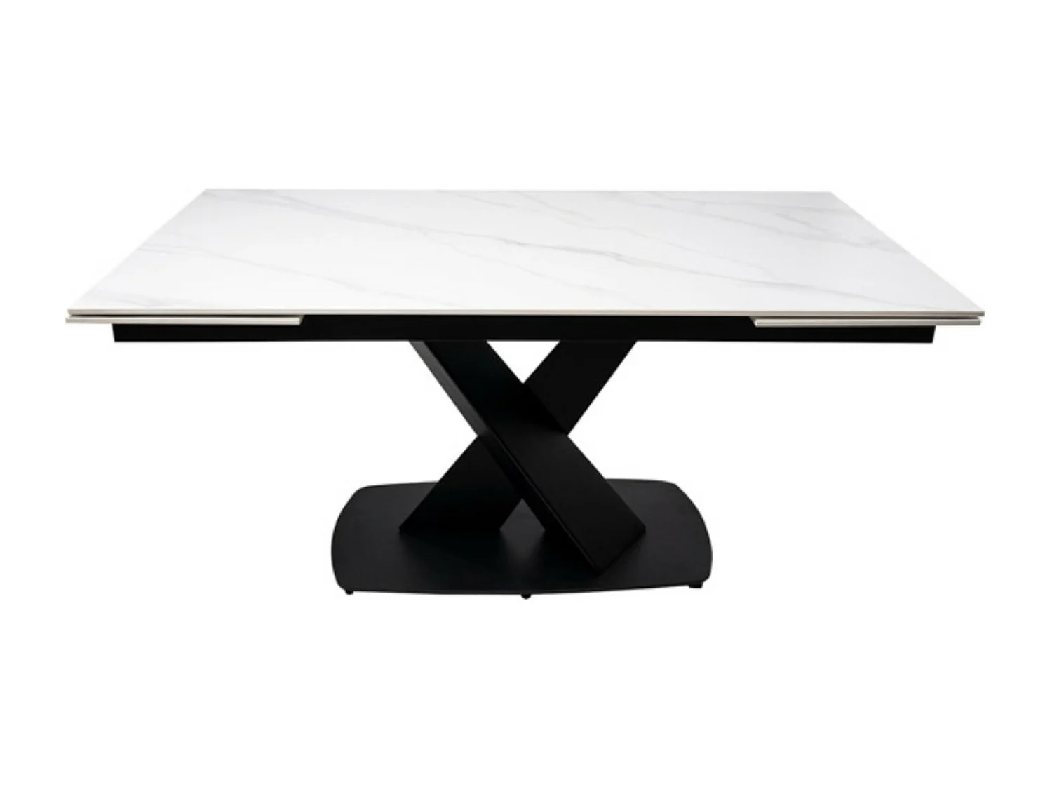 Table design extensible plateau porcelaine et pieds métal noir Konty-Couleur Blanc-Largeur 180/220/260 cm