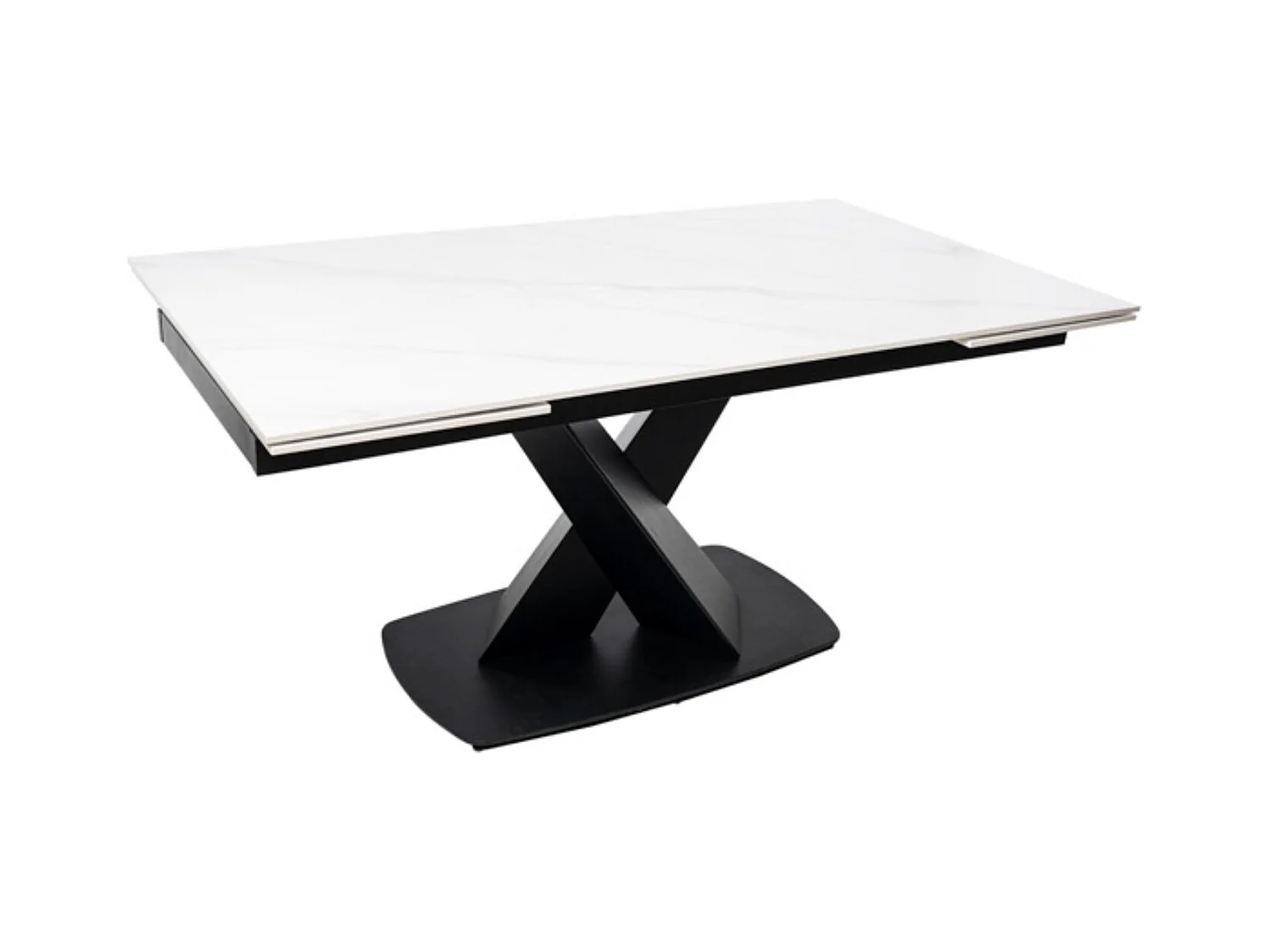 Table design extensible plateau porcelaine et pieds métal noir Konty-Couleur Blanc-Largeur 180/220/260 cm