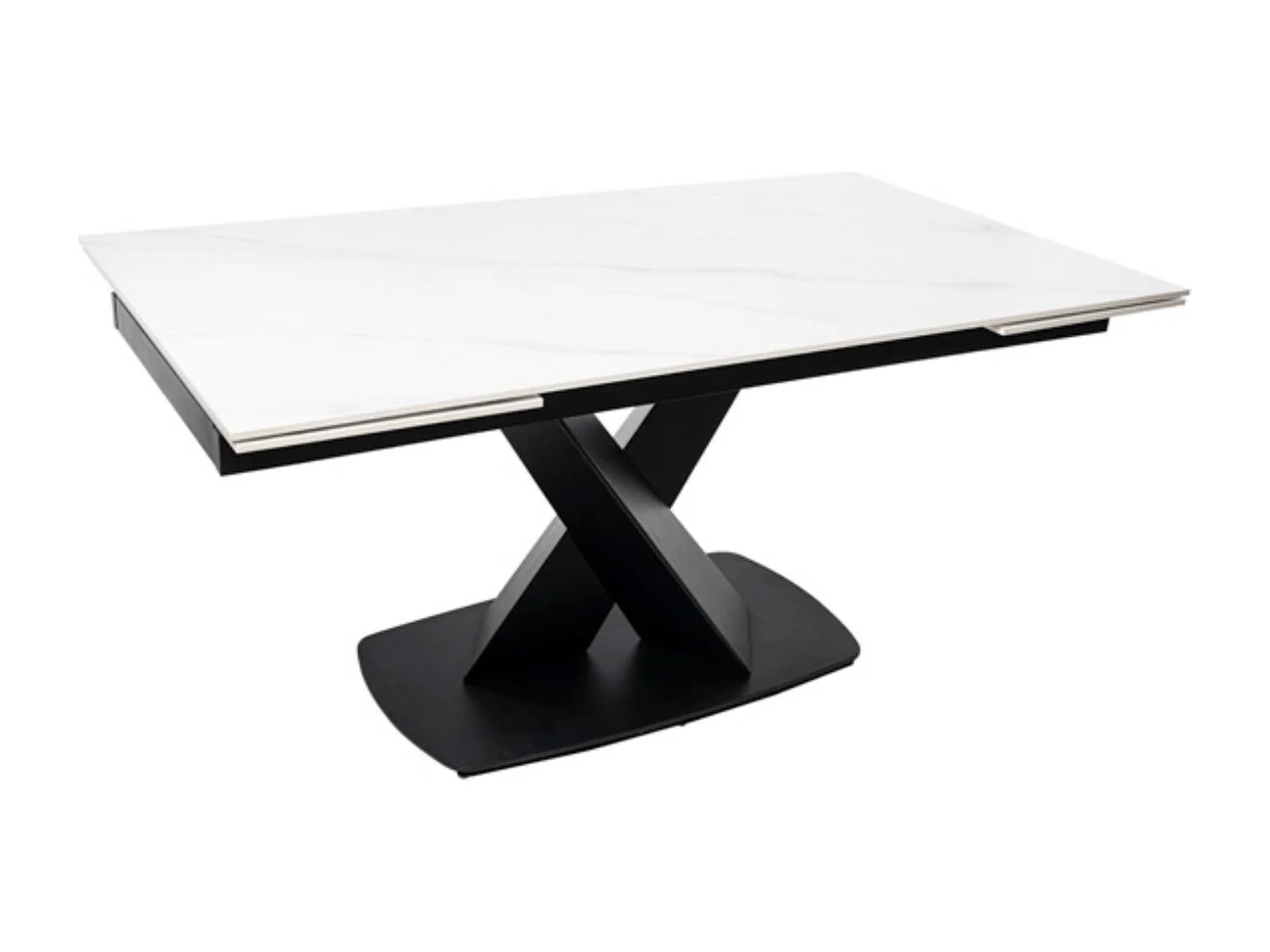 Table design extensible plateau porcelaine et pieds métal noir Konty-Couleur Blanc-Largeur 180/220/260 cm
