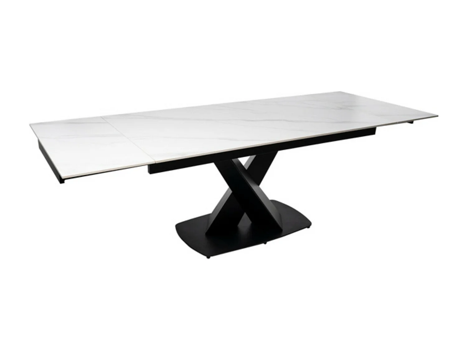 Table design extensible plateau porcelaine et pieds métal noir Konty-Couleur Blanc-Largeur 180/220/260 cm