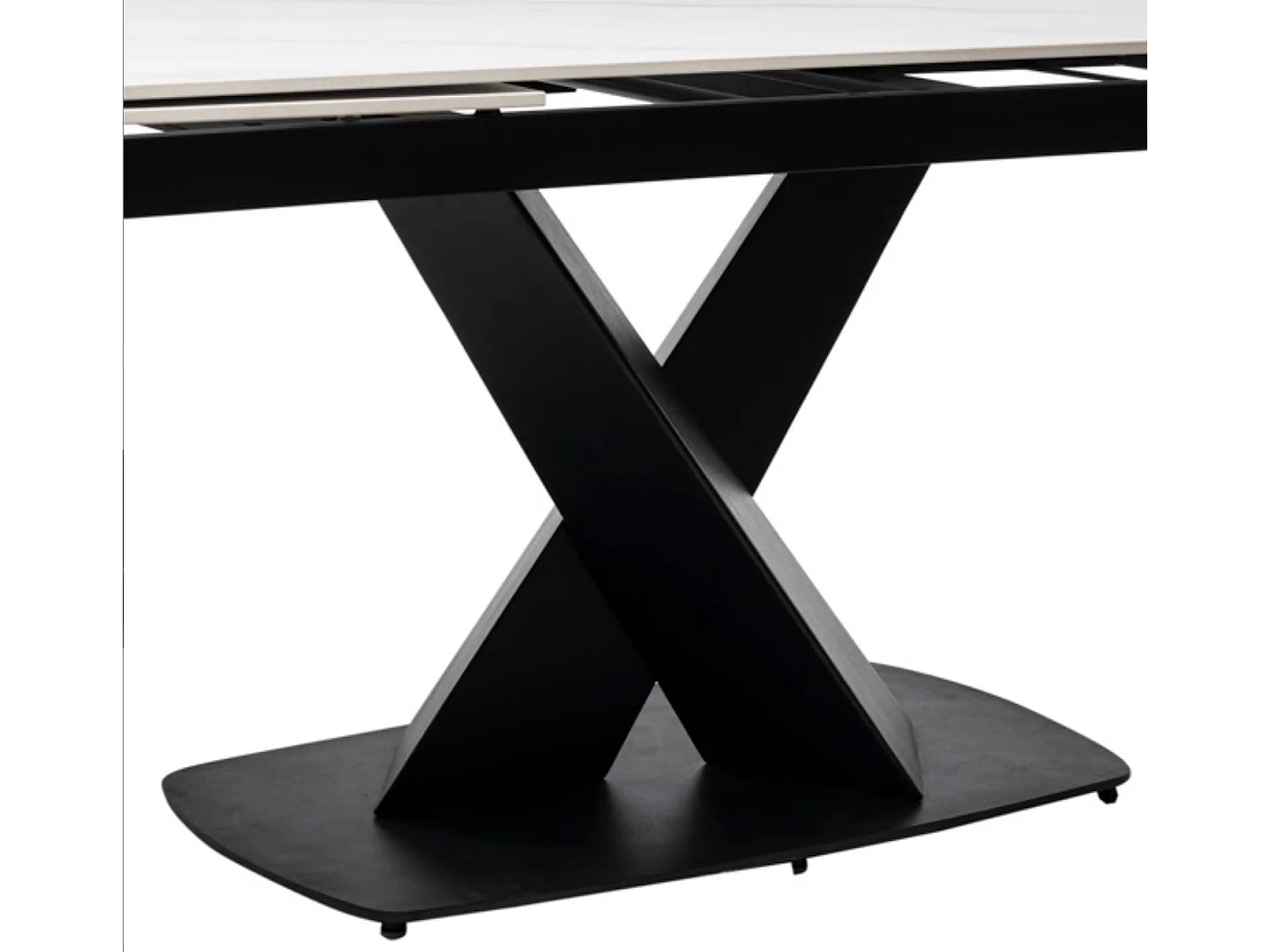 Table design extensible plateau porcelaine et pieds métal noir Konty-Couleur Blanc-Largeur 180/220/260 cm
