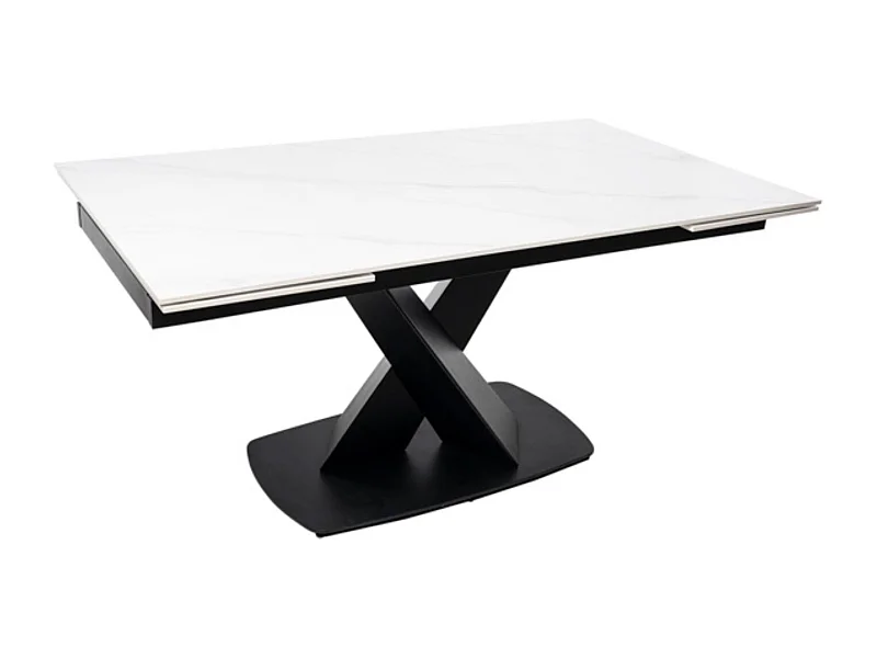 Table design extensible plateau porcelaine et pieds métal noir Konty-Couleur Blanc-Largeur 180/220/260 cm