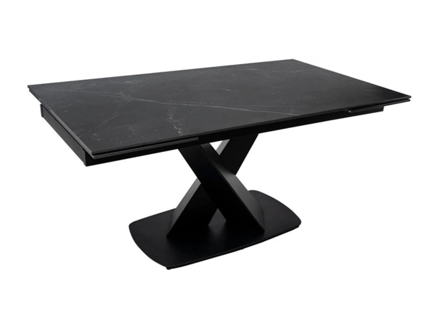 Table design extensible plateau porcelaine et pieds métal noir Konty-Couleur Noir-Largeur 180/220/260 cm