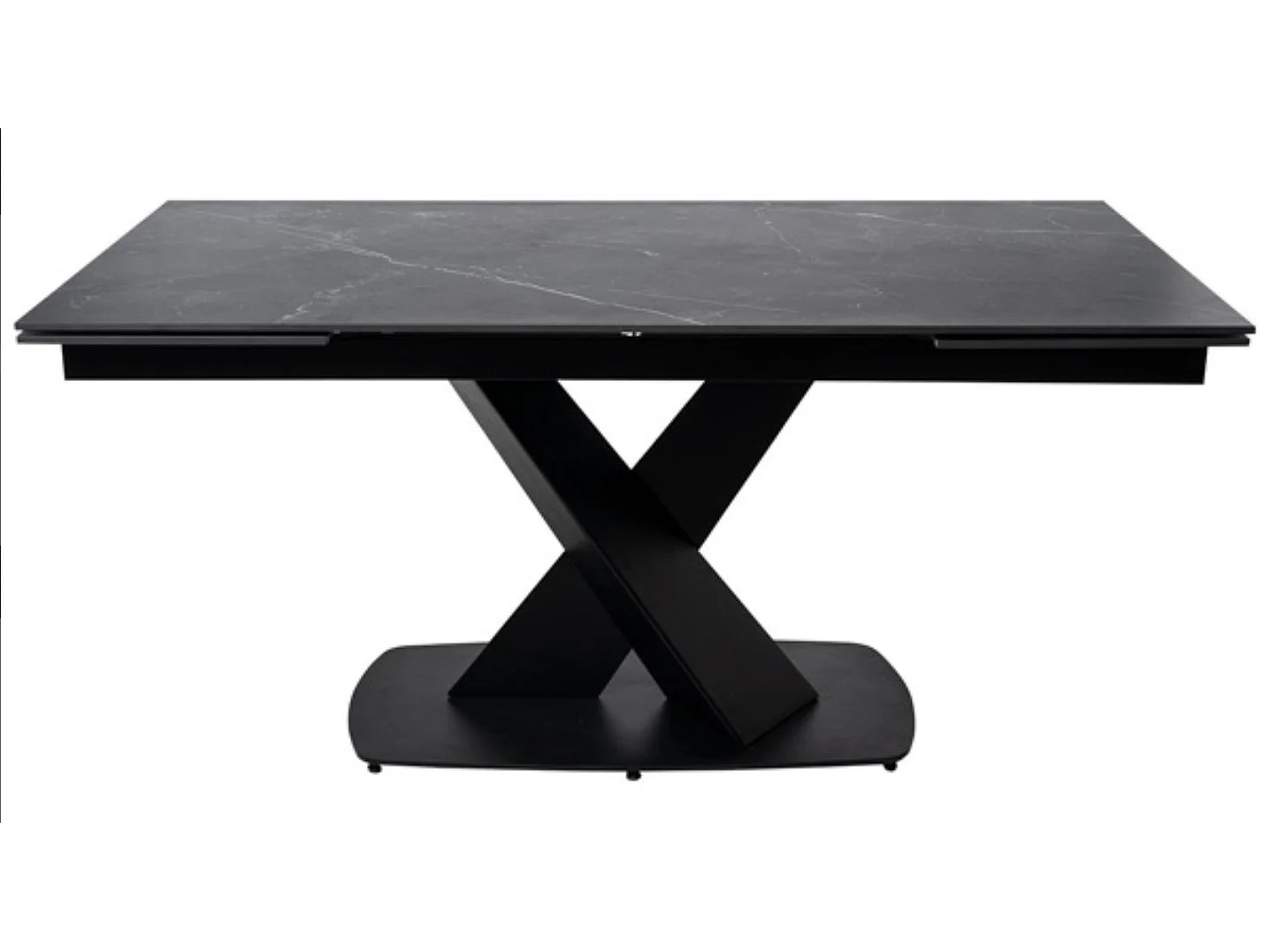 Table design extensible plateau porcelaine et pieds métal noir Konty-Couleur Noir-Largeur 180/220/260 cm