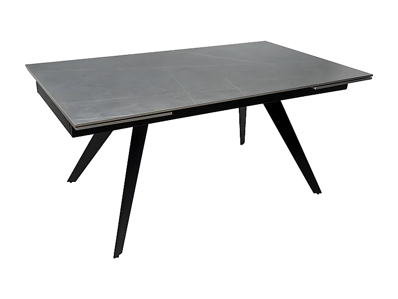 Table rectangulaire extensible plateau porcelaine et pieds métal noir Konty-Couleur Gris-Largeur 180/220/260 cm