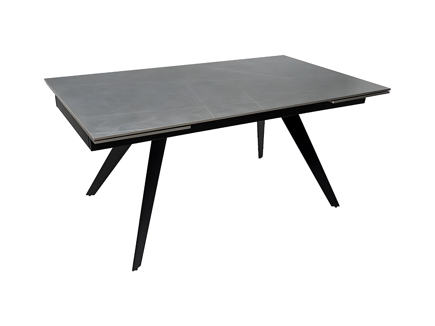 Table rectangulaire extensible plateau porcelaine et pieds métal noir Konty-Couleur Gris-Largeur 160/200/240 cm