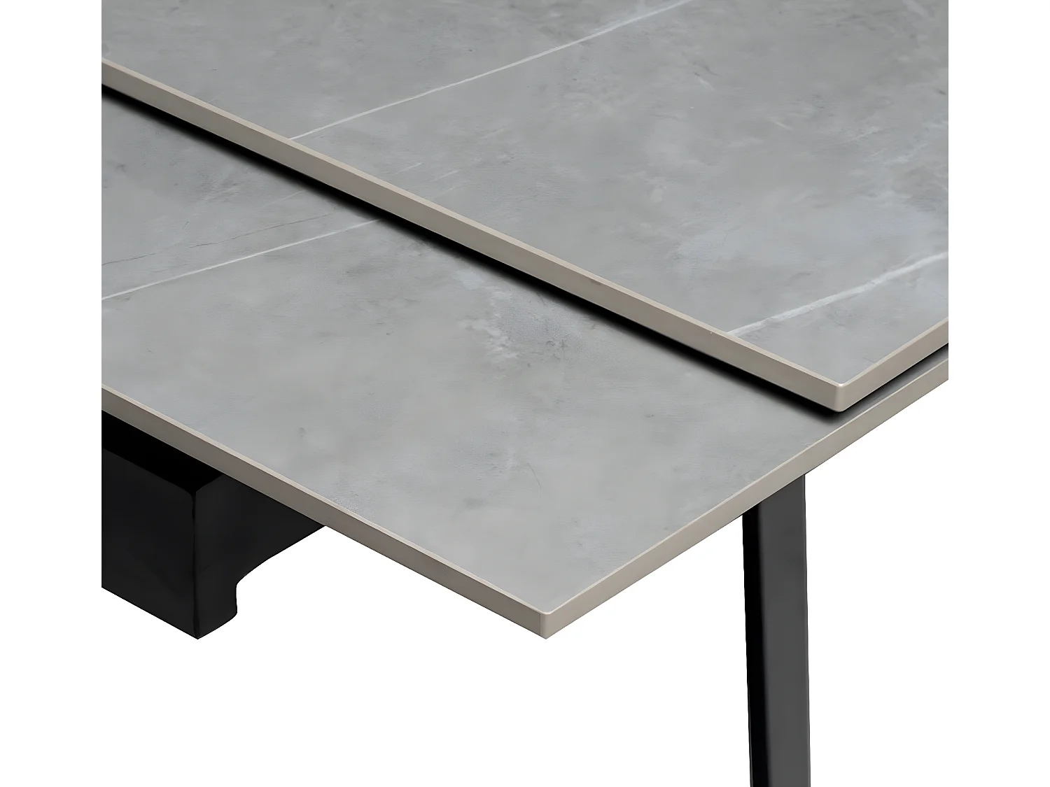 Table rectangulaire extensible plateau porcelaine et pieds métal noir Konty-Couleur Gris-Largeur 160/200/240 cm