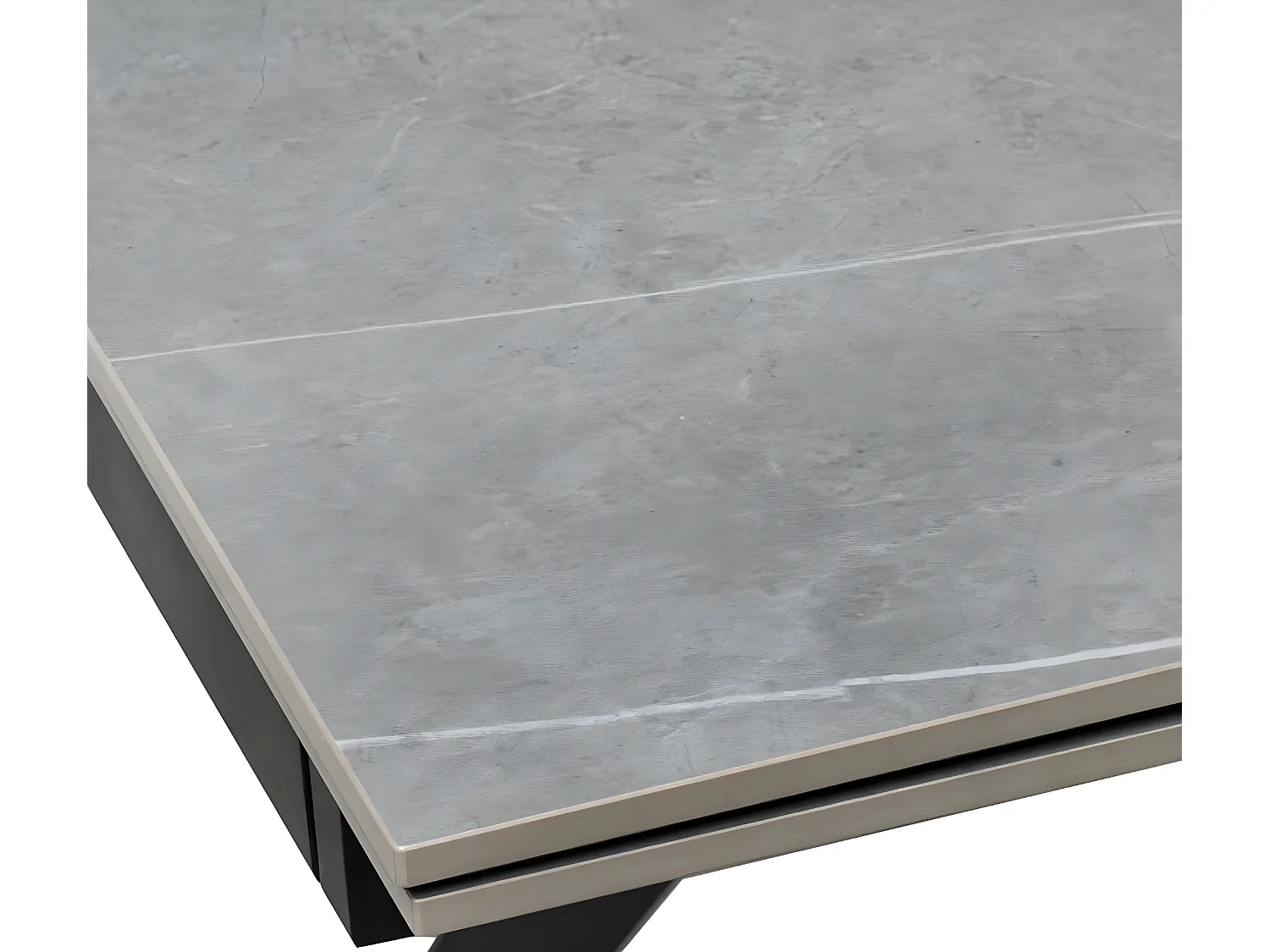 Table rectangulaire extensible plateau porcelaine et pieds métal noir Konty-Couleur Gris-Largeur 160/200/240 cm