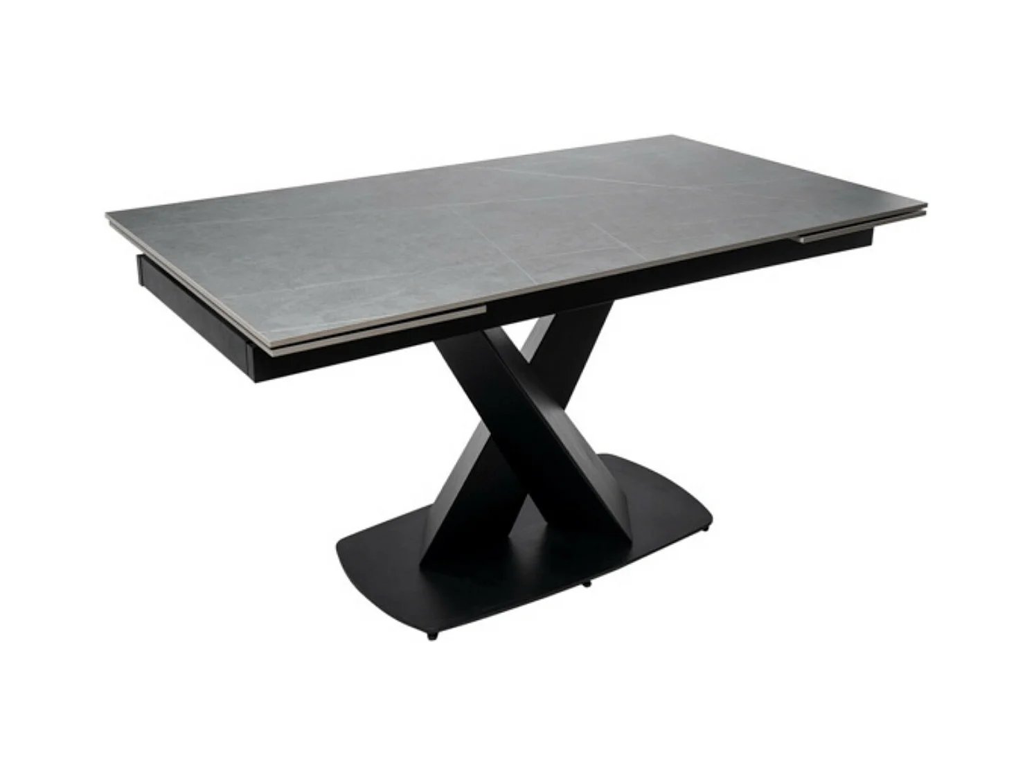 Table design extensible plateau porcelaine et pieds métal noir Konty-Couleur Gris-Largeur 160/200/240 cm