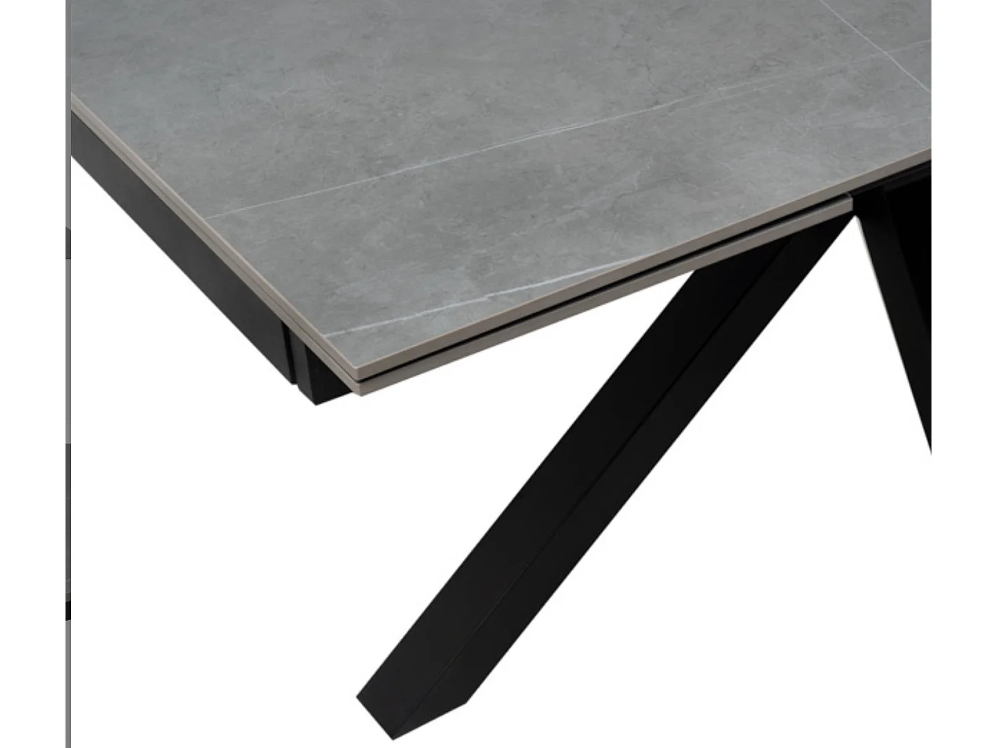 Table design extensible plateau porcelaine et pieds métal noir Konty-Couleur Gris-Largeur 160/200/240 cm
