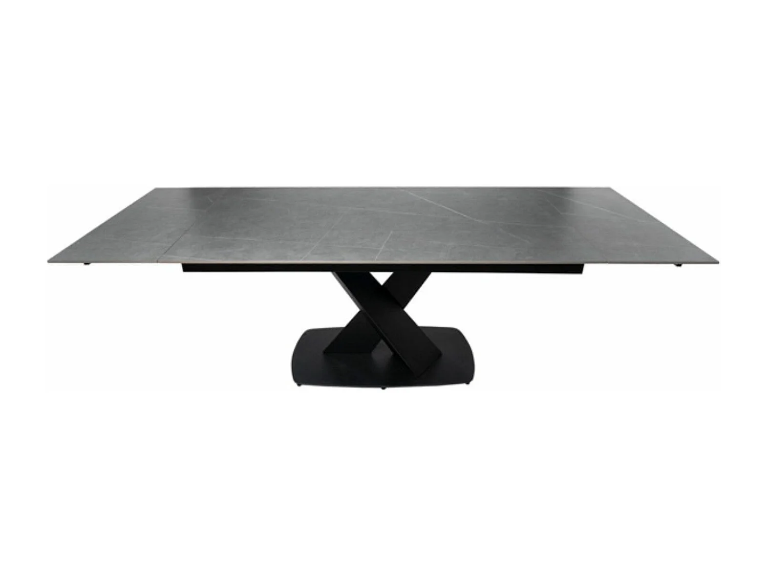Table design extensible plateau porcelaine et pieds métal noir Konty-Couleur Gris-Largeur 160/200/240 cm