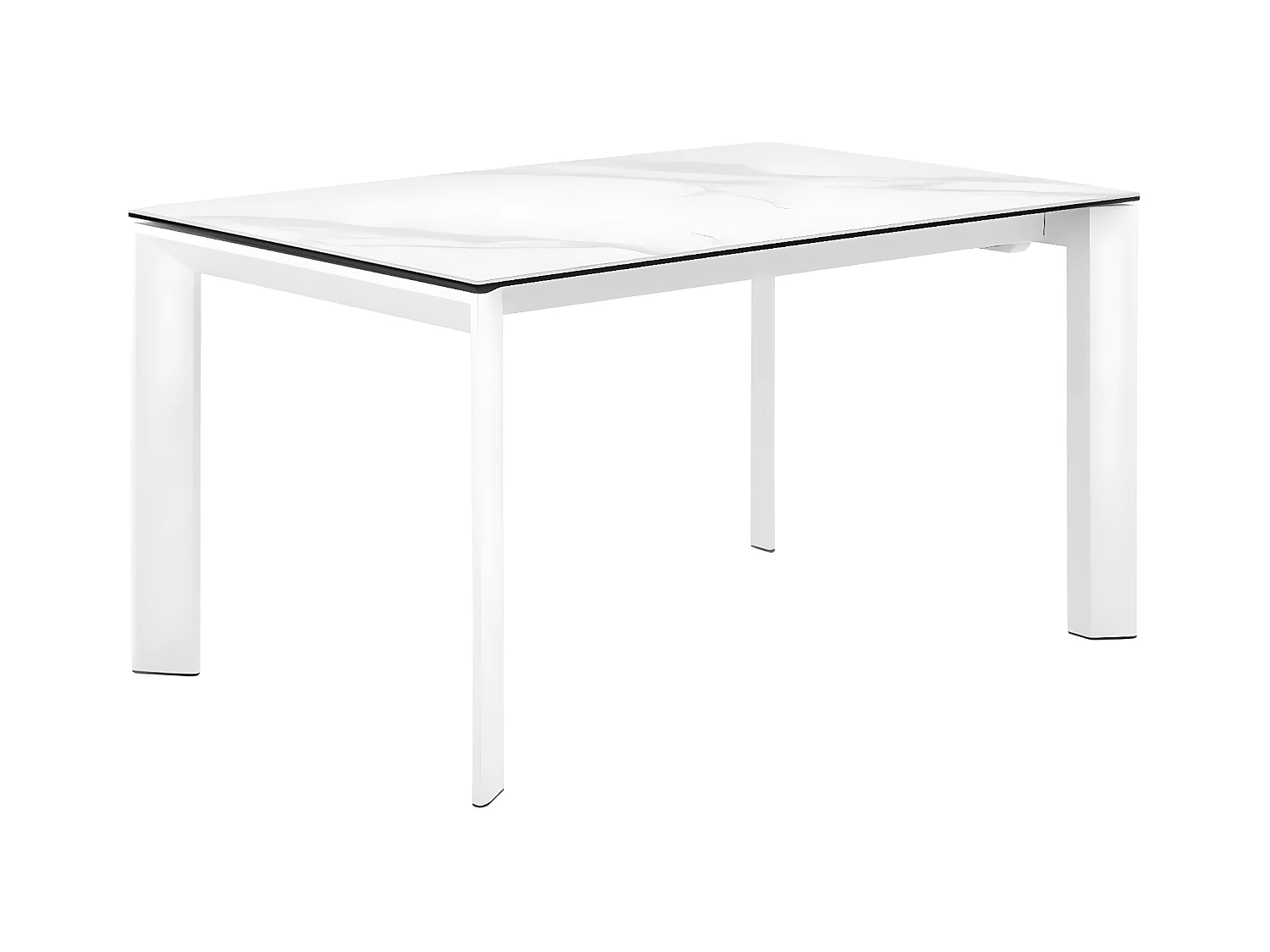Table rectangulaire extensible porcelaine et métal Spanila-Plateau Blanc-Largeur 160/240 cm-Piètement Blanc