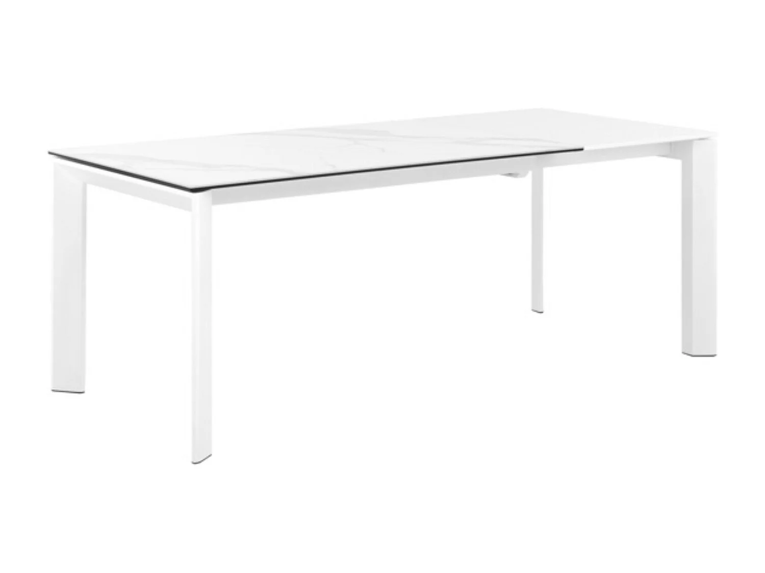 Table rectangulaire extensible porcelaine et métal Spanila-Plateau Blanc-Largeur 160/240 cm-Piètement Blanc