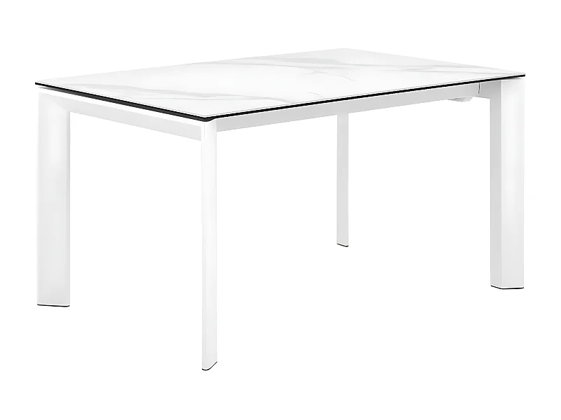 Table rectangulaire extensible porcelaine et métal Spanila-Plateau Blanc-Largeur 160/240 cm-Piètement Blanc